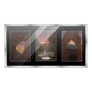PosterPalooza | Stainless Steel Silver Wood Finish Collage Frame - Black Mat, 20 Frame Sizes, UV Acrylic - 1 of 4