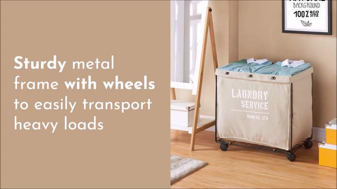Danya B. Army Canvas Laundry Hamper on Wheels, 2 of 9, play video