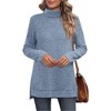 Women's Fall Winter High Neck Ribbed Knit Top - Loose Fit T-Shirt with Side Slits - 2 of 3