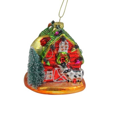 Northlight 4" Festive Red and Green Barn with Roof Glass Christmas Ornament