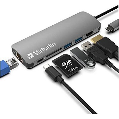 Verbatim 6-in-1 USB C Hub Adapter Docking Station with 4K HDMI + Dongle, 100W Power Delivery, USB 3.0 Ports,SD Card Readers,3.5mm Audio Port for USB-C