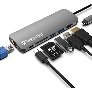 Verbatim 6-in-1 USB C Hub Adapter Docking Station with 4K HDMI + Dongle, 100W Power Delivery, USB 3.0 Ports,SD Card Readers,3.5mm Audio Port for USB-C - 1 of 4