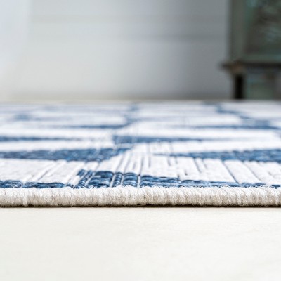 Ivory and Blue Geometric Synthetic Reversible Area Rug, 3x5 Feet