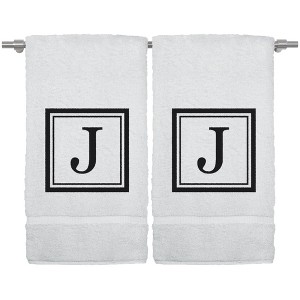 BC BARE COTTON Monogrammed Bath Towel, 27 x 54 Inches Set of 2, Personalized Gift - White - Black Square - 1 of 4
