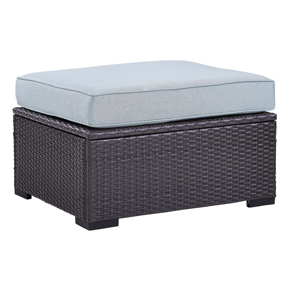 Photos - Pouffe / Bench Crosley Biscayne Ottoman with Mist Cushions - Brown/Mist - : Wicker Patio F 