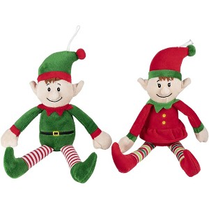 Blue Panda 2-Pack Christmas Elves Plush Toy, Santa Helper Boy and Girl Elf Stuffed Doll for Decorations, 12" - 1 of 4