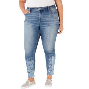 I.N.C International Concepts Womens Foil Hem Skinny Fit Jeans, Blue, 20W - 1 of 1
