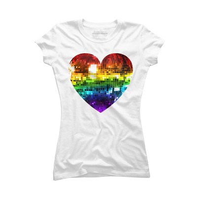 Adult Design By Humans Disco Ball Rainbow Heart By melvillesT-Shirt