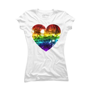 Adult Design By Humans Disco Ball Rainbow Heart By melvillesT-Shirt - 1 of 2