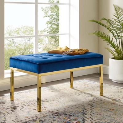 Modway Loft Gold Stainless Steel Leg Medium Performance Velvet Bench Gold Navy