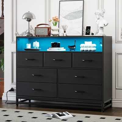 7 Drawers Dresser with Charging Station and LED Lights Design