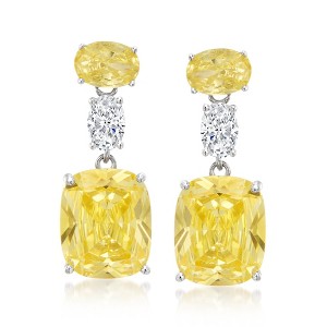 Ross-Simons 13.50 ct. t.w. Simulated Yellow Sapphire and 1.00 ct. t.w. CZ Drop Earrings in Sterling Silver - 1 of 3