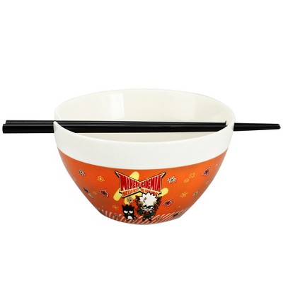 Hello Kitty Badtz Maru Orange and White 20 oz Ramen Bowl with Chopsticks