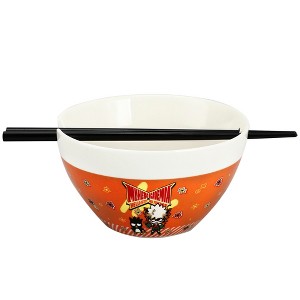 Hello Kitty Badtz Maru Orange and White 20 oz Ramen Bowl with Chopsticks - 1 of 4