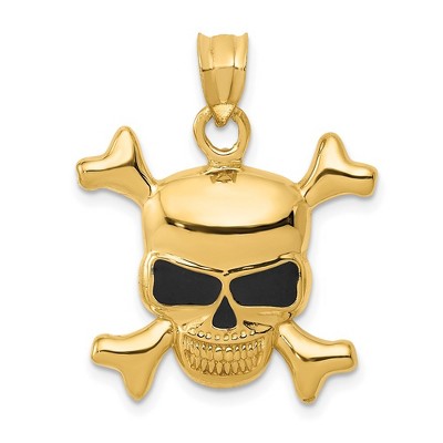 Black Bow Jewelry 14k Yellow Gold Black Enameled Skull and Crossbones Pendant