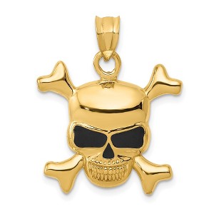 Black Bow Jewelry 14k Yellow Gold Black Enameled Skull and Crossbones Pendant - 1 of 4
