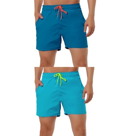 Lars Amadeus Men's Summer Solid Color Lightweight Elastic Waist Beach Swimming Trunks 2 Packs Dark Green/Sky Blue 36, цвет: Пыльный синий
