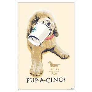 Trends International Jim Baldwin - Pup-a-cino Framed Wall Poster Prints - 1 of 4