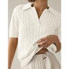 Womens Sweater Knit Tops Short Sleeve No Buttom Polo Collar Sweater Ribbed Cuff Fancy Knitwear - 3 of 4