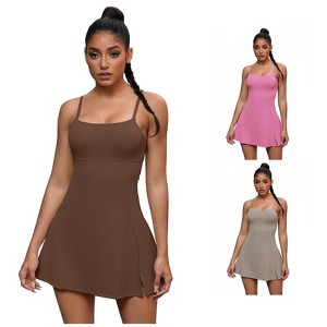 INSPIRE CHIC 3 Packs Women's Spaghetti Strap with Built-in Bra and Shorts Workout Side Slit Square Neck Full Slips - 1 of 4