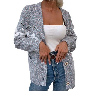 Coolmee Women's Fair Isle Cardigan Sweater Vintage Button Knitted Cardigans - 1 of 4
