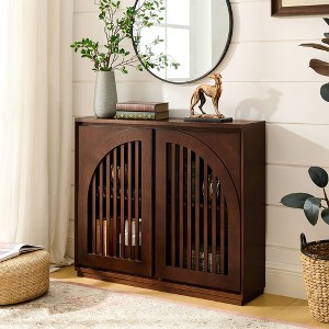 MOEPISY Mid Century Modern Fluted Sideboard Cabinet with 2 Outlet Holes Dark Walnut - 1 of 4
