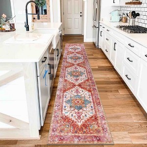 BAGOKIE Washable Vintage Boho Floral Runner Rug - 1 of 4