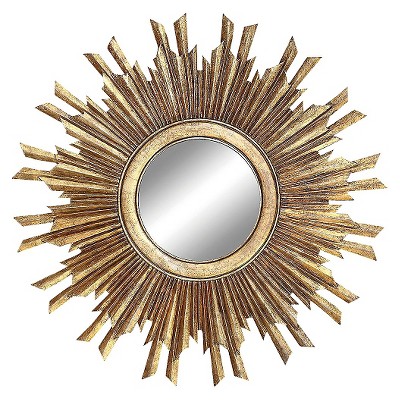 35.5" Round Wood Sunburst Wall Mirror Gold Finish - 3R Studios