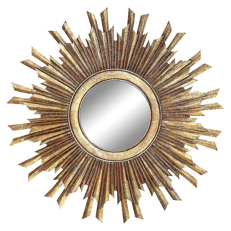 35.5&#34; Round Wood Sunburst Wall Mirror Gold Finish - Storied Home, 1 of 16