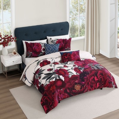 Bebejan Burgundy Branches 100% Cotton 5 Piece Reversible Comforter Set