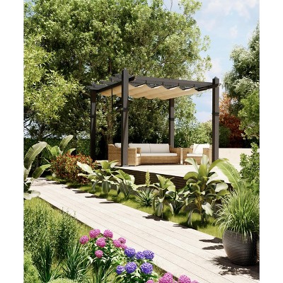 Aluminum Pergola w/ Retractable Canopy - Heavy-Duty UV-Resistant for Deck, Backyard