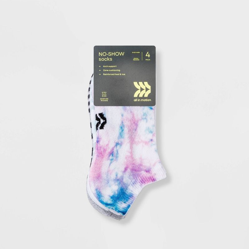 Women's Cushioned Tie-Dye 4pk No Show Athletic Socks - All In Motion™ 4-10, 3 of 5