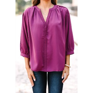 Women's Ruffle V-Neck Blouse with Braided Hem - entro - 1 of 4