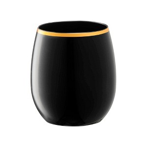 Smarty Had A Party 12 oz. Black w/ Gold Elegant Stemless Plastic Wine Glasses - 32 pcs - 1 of 4