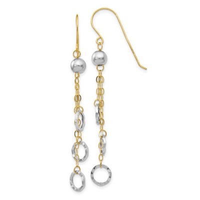 Black Bow Jewelry Two Tone Triple Circle Chain Dangle Earrings in 14k Gold