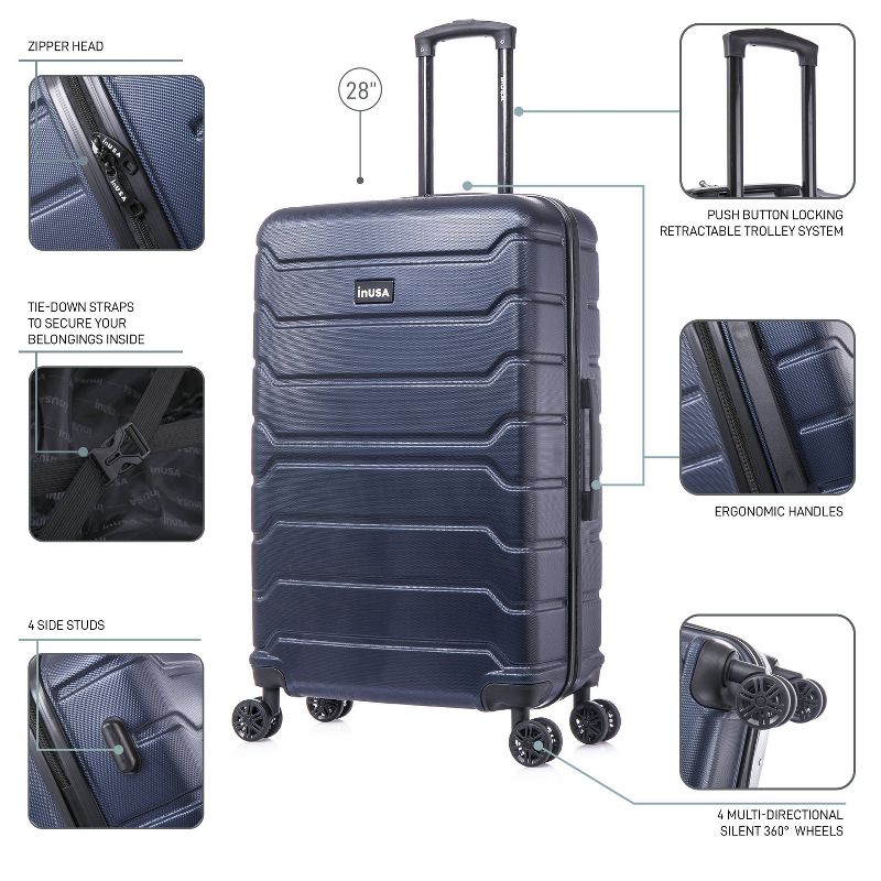 InUSA Trend Lightweight Hardside Large Checked Spinner Suitcase, 4 of 19