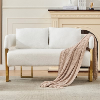 Racxily 2 Seat Upholstered Sofa, Loveseat Decorative Chair, Living Room Side Chair with Gold Metal Legs