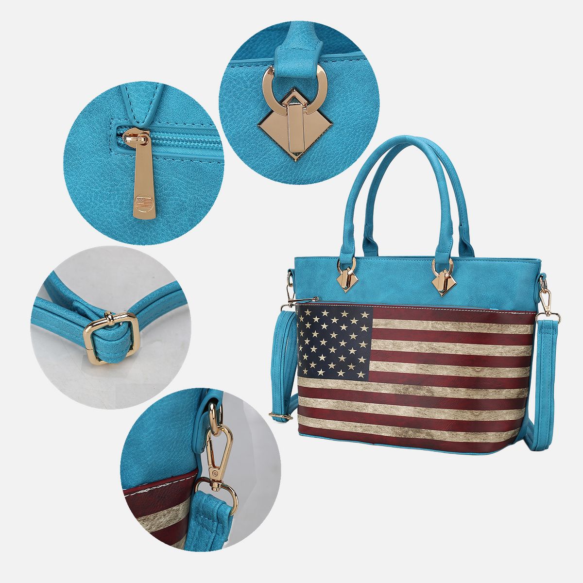Tote Bag Patriotic Print Zip Closure, Lilian | MKF Collection by Mia K - thumbnail 5