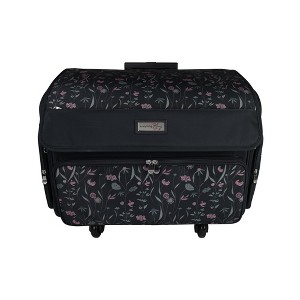 Everything Mary XL 4 Wheel Collapsible Deluxe Rolling Sewing Machine Storage Case, Black & Floral - 1 of 4