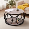 Bekrvio 31.5" 2 Tier Industrial Round Coffee Table, Modern Round Wood Coffee Table with Sturdy Circle Metal Frame for Living Room, Walnut - 3 of 4