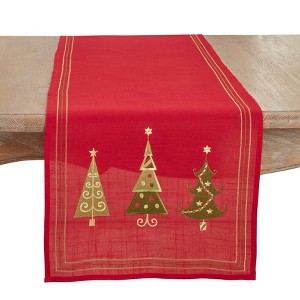 Saro Lifestyle Embroidered Christmas Tree Design Table Runner - 1 of 4