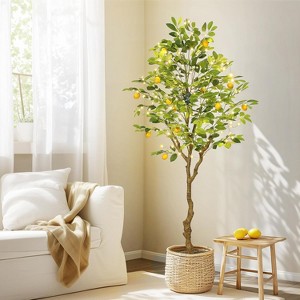 Artificial Lemon Tree, Faux Lemon Tree in Pot with Realistic Fruit and Lifelike Leaves, Fake Lemon Plant with Lights for Home Office Decor - 1 of 4