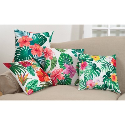 Tropical Floral Poly Filled Square Throw Pillow
