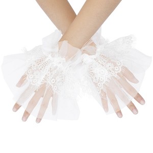 INSPIRE CHIC Women's Lace Fingerless Wrist Length Wedding Elegant White Ruffled Floral Gloves 1 Pair - 1 of 4