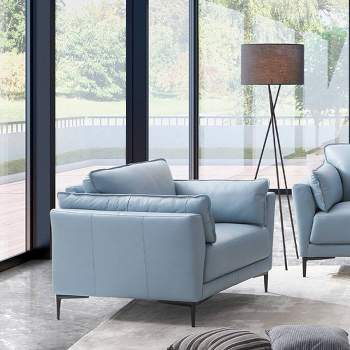 32" Mesut Accent Chair Light Blue Top Grain Leather Black Finish - Acme Furniture
