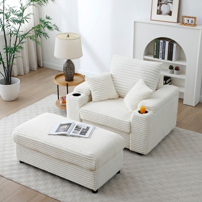 NicBex Modern Accent Chair with Storage Ottoman Single Sofa Chair with Large Seat and Extra Wide Armrests Comfy Reading Chair