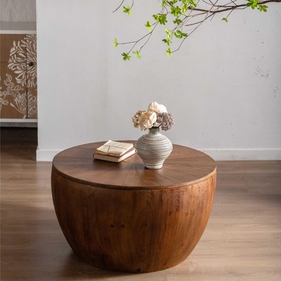 VYNXARIA 31.50" Vintage Bucket-Shaped Coffee Table with Storage - Brown