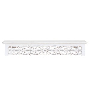 Brewster 24" Hyla White Decorative Shelf: Carved Floating, Botanical Detail, No Assembly Required - 1 of 4