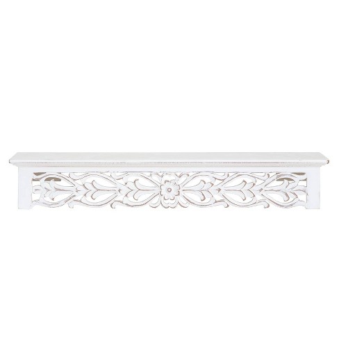 Brewster 24" Hyla White Decorative Shelf: Carved Floating, Botanical Detail, No Assembly Required - image 1 of 4