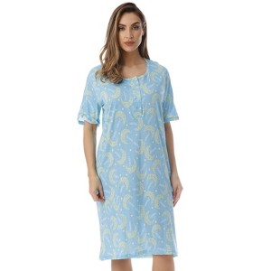 Just Love Womens Nightgown - Short Sleeve Henley Oversized Sleepwear Gown - 1 of 3
